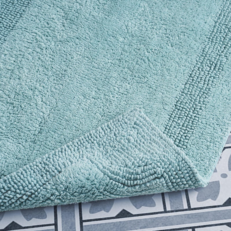 Laura Ashley - Reversible Cotton Bath Mat, Premium Bathroom DÃ©cor, Machine Washable Bathroom Rug, Highly Absorbent, 17"x24"/20"x32" 2-Piece Set, Aqua - Image 3